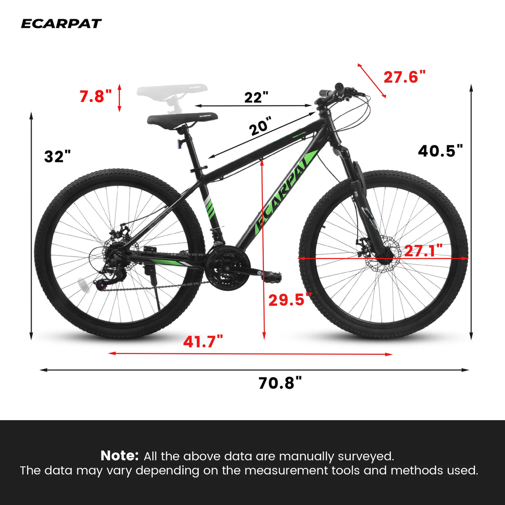 27" Mountain Bike, 21-Speed Dual Disc Brakes with Aluminum Frame �C Black