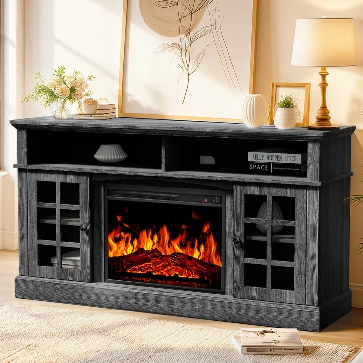 Electric Fireplace TV Stand for 75�� TVs Fireplace Entertainment Center TV Console Table with 23�� Fireplace, Holds up to 200 lbs