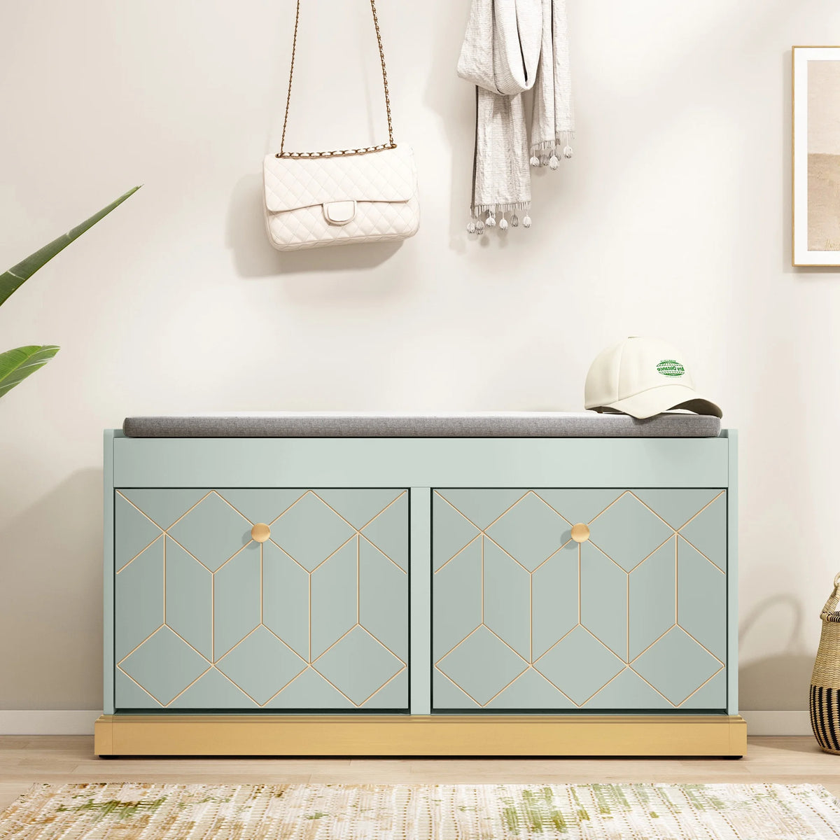 HLR White Shoe Cabinet, Shoe Cabinet with 2 Drawers Shoe Storage, Entryway Bench with Padded Seat