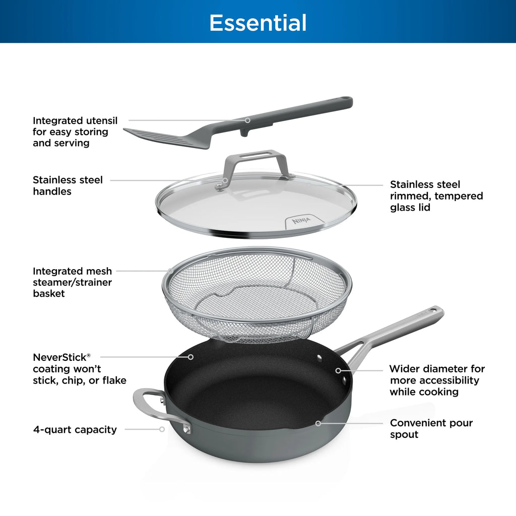 Ninja Foodi Never Stick Possible Pan, Non Stick, Fry Pan, Sea Salt Grey