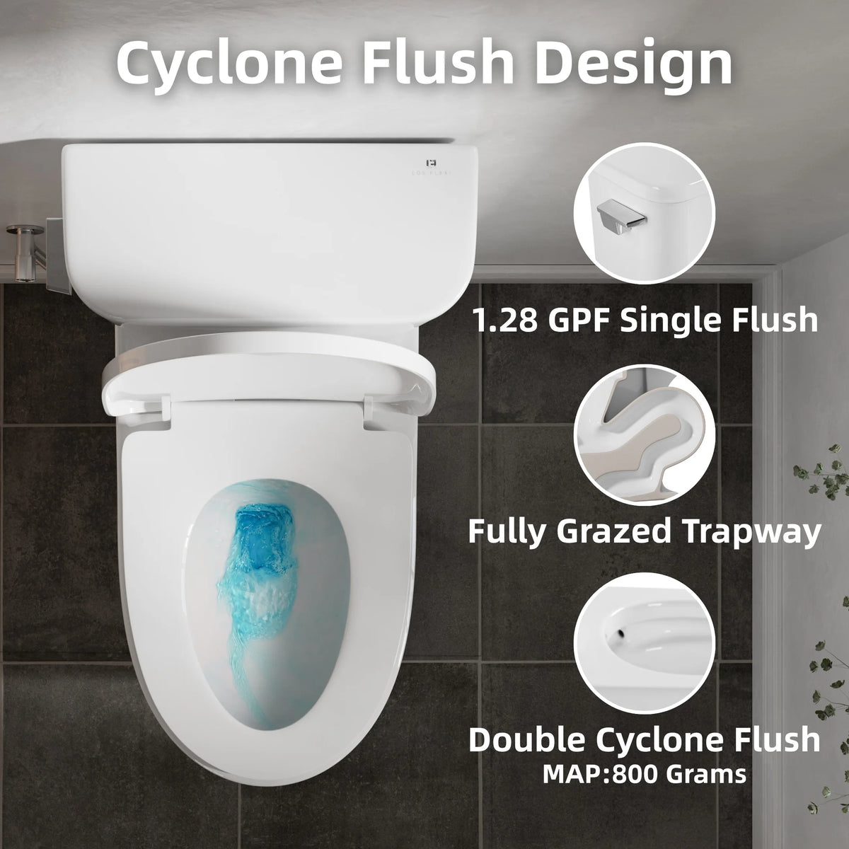 Los Flexi 21" Extra Tall Toilet for Seniors, ADA Compliant Two-Piece Skirted Toilet with Cyclone Flush, Elongated Bowl, Soft-Close Seat, Chrome Lever, 1.28 GPF, 12" Rough-In