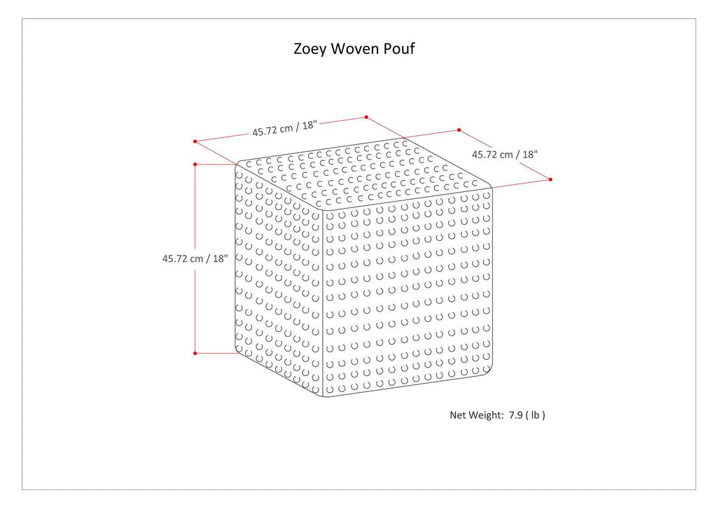 Simpli Home Zoey Boho Cube Woven Pouf in Multi Color Cotton and Wool