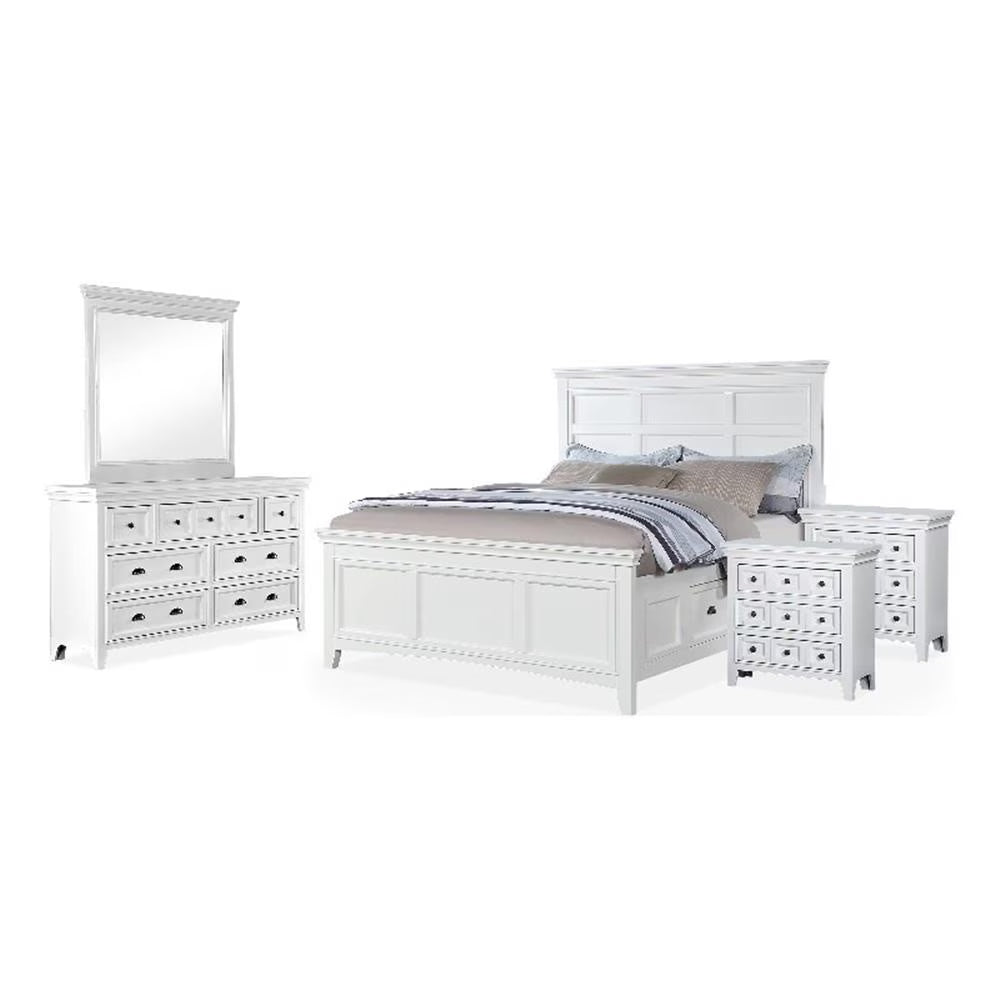 FOA Ender 5pc White Wood Bedroom Set - Full + 2 Nightstands + Dresser + Mirror