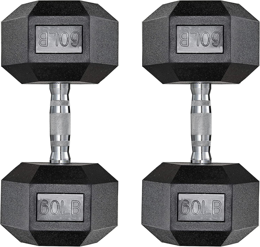 Pirecart Dumbbells Rubber Coated Cast Iron Hex Black Dumbbell Workout Dumbbell Set, 60lbs Pair