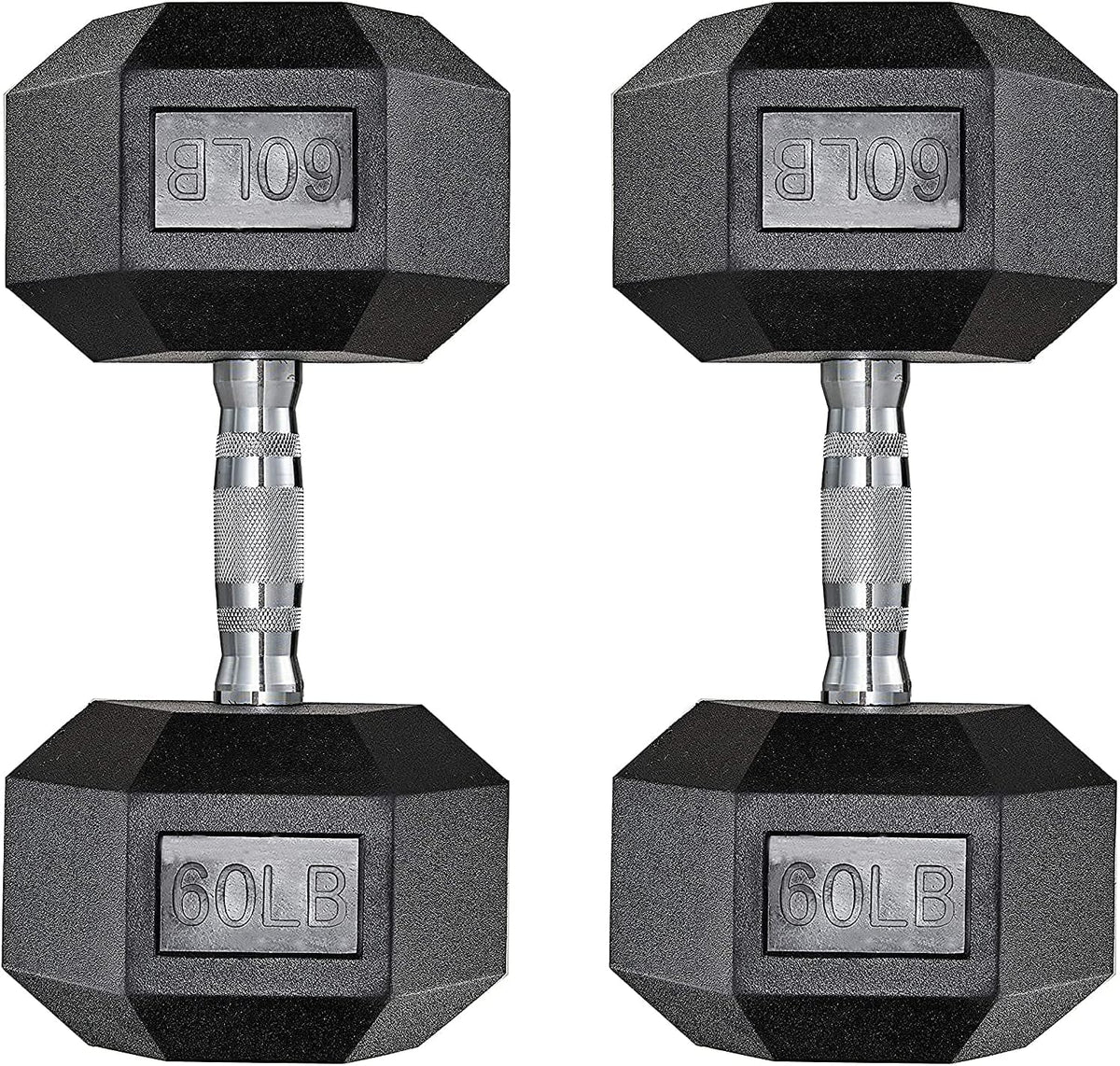 Pirecart Dumbbells Rubber Coated Cast Iron Hex Black Dumbbell Workout Dumbbell Set, 60lbs Pair