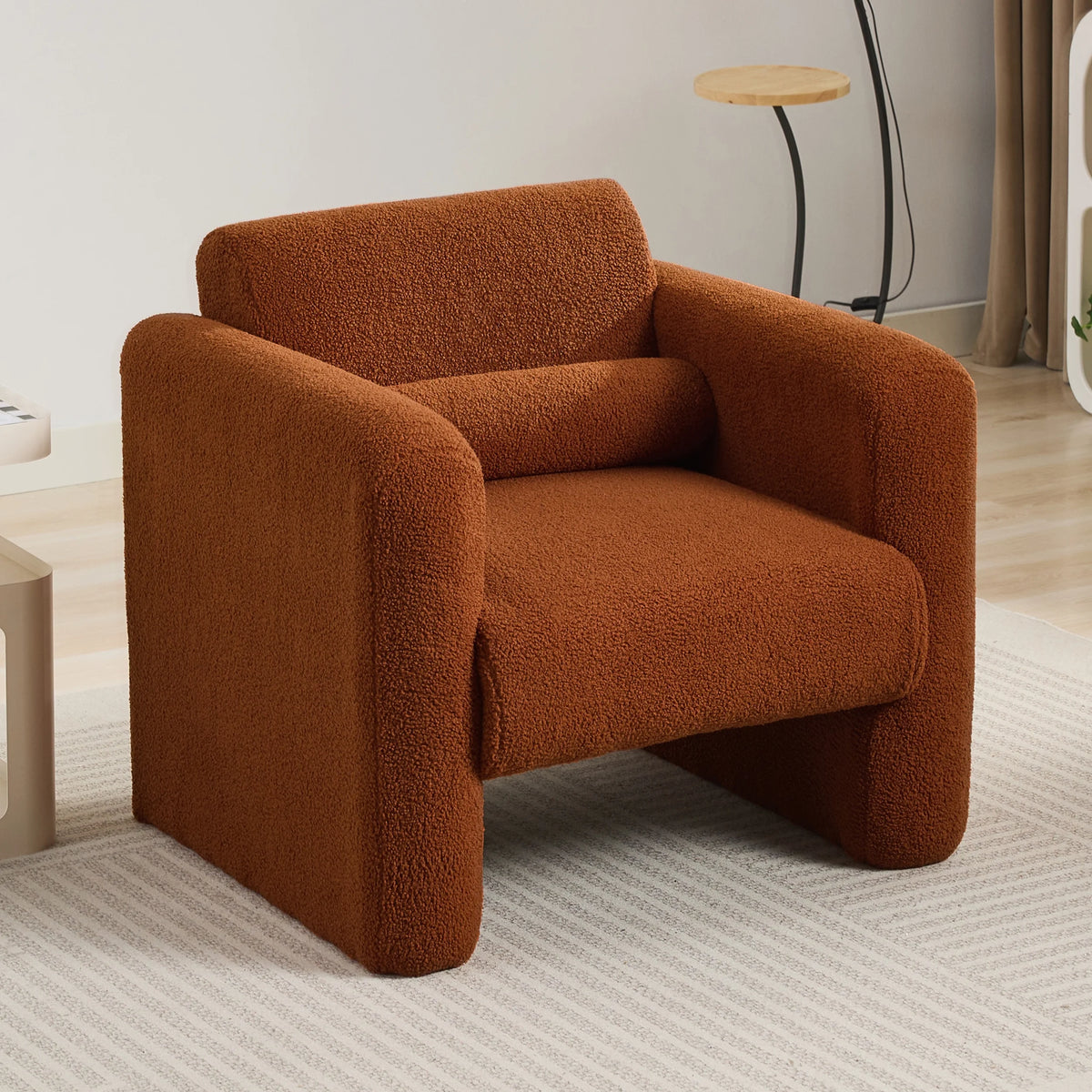 Euroco Modern Accent Chair Lambskin Sherpa Fabric Upholstered Comfy Reading Arm Chair Soft Padded Armchair with Back and Pillow,Burnt Orange