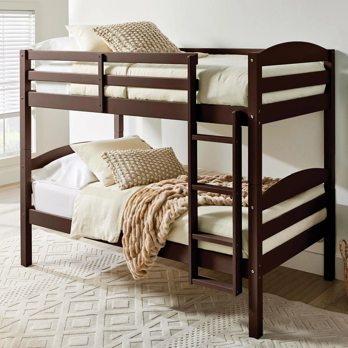 Better Homes & Gardens Leighton Solid Wood Twin-over-Twin Convertible Bunk Bed, Vanilla