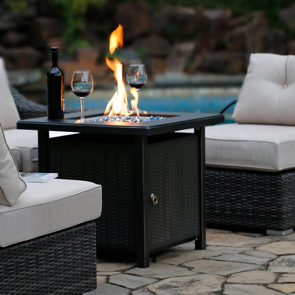 Bali Outdoors 28" Gas Fire Pit Table,  Steel Tabletop Fire Pit Patio Furniture Table, Black