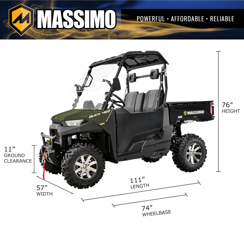 Massimo Buck 450 Side by Side UTV, EFI, 4 Stroke, 325cc, 25.5 HP, 4X4, 3000lb Winch - Red