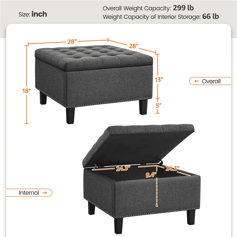 SmileMart Modern linen-like Storage Ottoman Bench with Button-Tufted for Entryway, Dark Gray