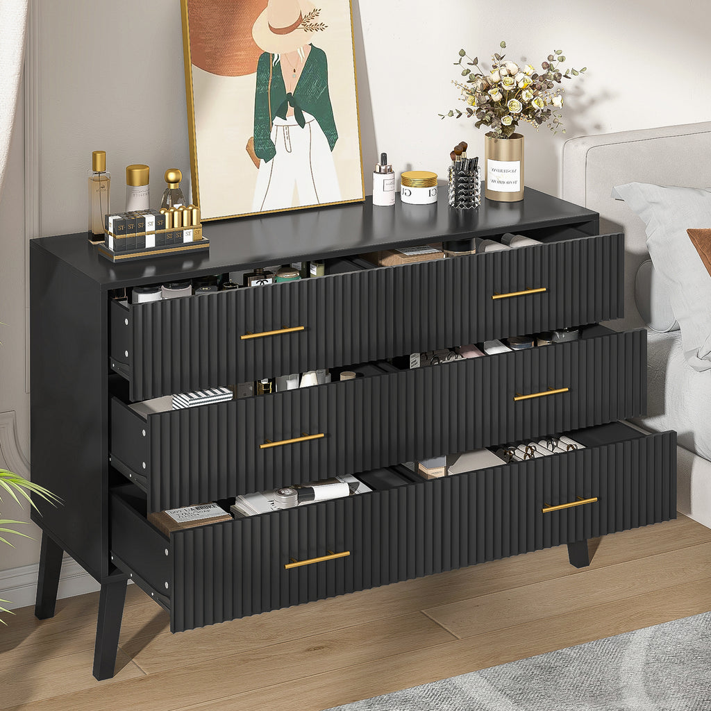 Fluted 6 Drawers Dresser, Wide Modern Chest of Drawers, 6 Drawer Double Dresser