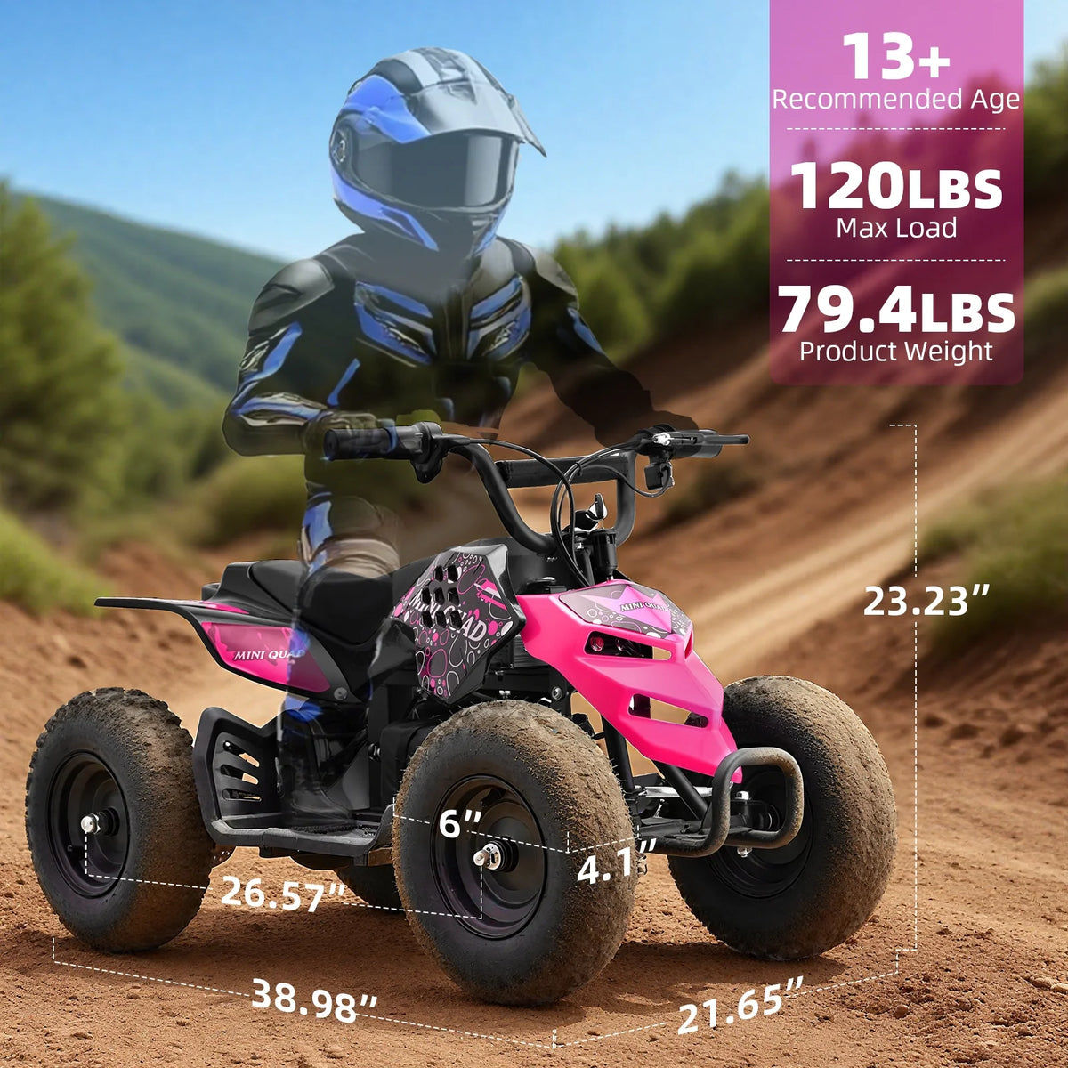 Tcdjtc Electric Dirt Quad EA17 24V 500W ATV with Suspension, Parent Speed Control
