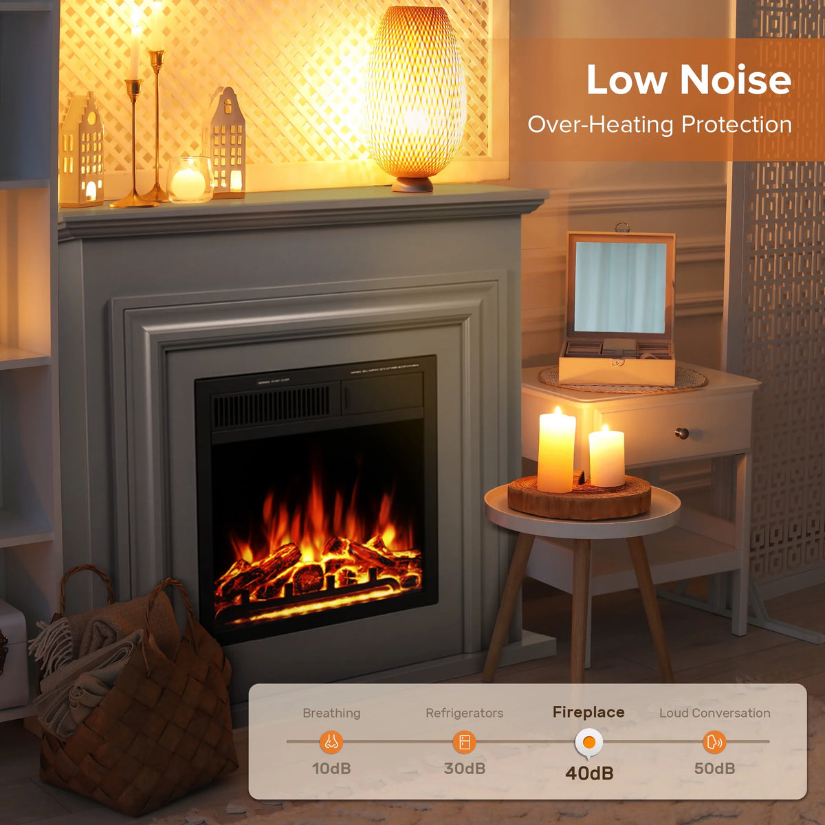 Electactic Electric Fireplace, Free Standing Fireplace, with Remote Control, Adjustable LED Flame, 750W/1500W -��White��