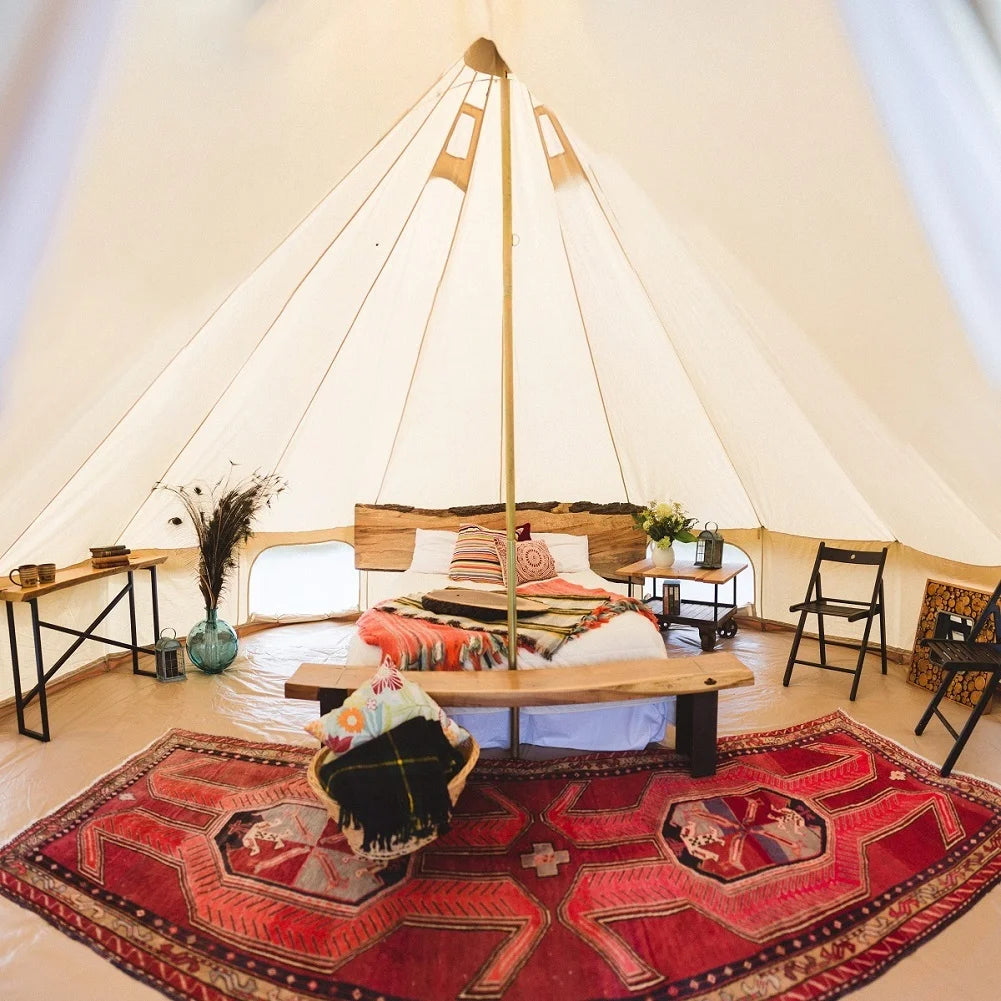 Outdoor Waterproof Family Camping Cotton Canvas Bell Tent Luxury Glamping Yurt Diameter 4M (13.1FT)