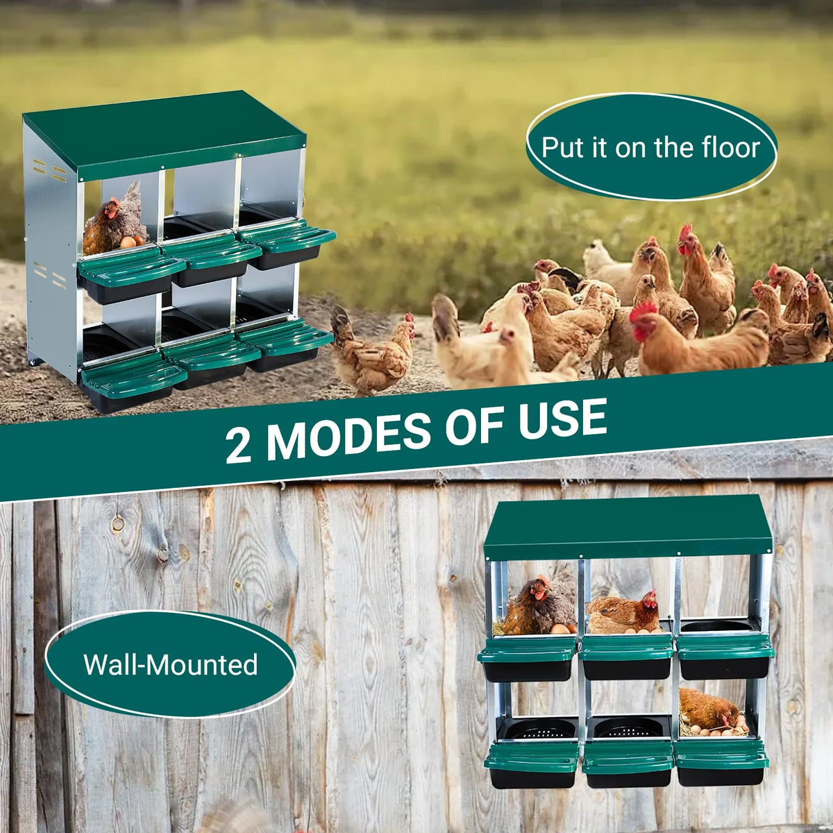 Chicken Nesting Box, 6/8/10 Compartment Nesting Box, Heavy Duty Chicken Coop Nesting Box with Removable Tray, Metal Chicken Laying Box for Chicken