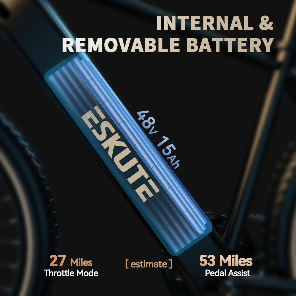 ESKUTE Netuno 27.5" Electric Bike, 48V 500W Bafang Motor, 48V 15Ah Removable Battery, Shimano 7 Speed Gears, Hydraulic Front Suspension and Disc Brakes