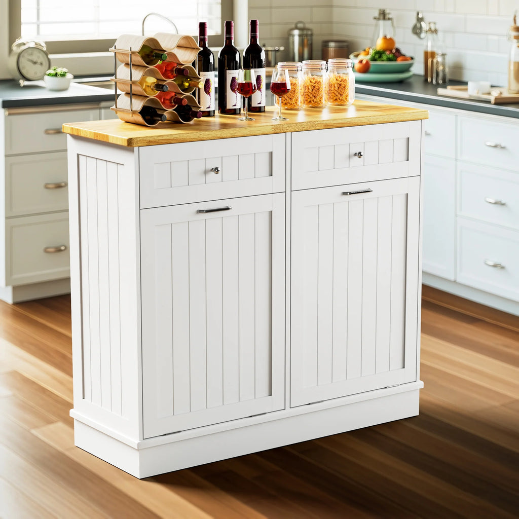 GETYES Double Tilt Out Trash Cabinet, Wooden Recycling Cabinet, 35.83 x 12.99 x 39.37 inches, White