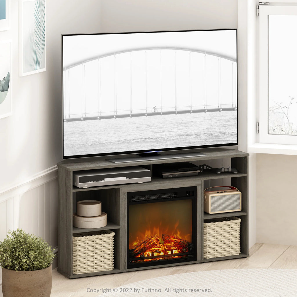 Jensen Corner TV Stand with Fireplace for TV up to 55 in., French Oak Grey