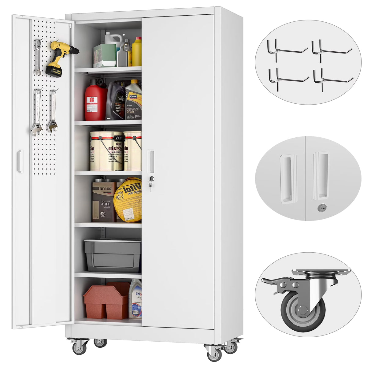 GangMei 71 inches Tall Metal Rolling Garage Storage Cabinets with Locking Doors and 5 Adjustable Shelves, Metal Storage Cabinet for Garage, Office, Home, Classroom, Assemble Required(Black)