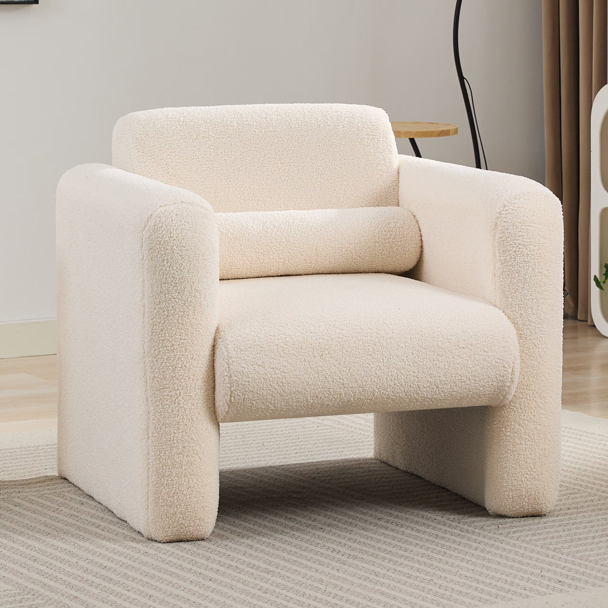 Euroco Modern Accent Chair Lambskin Sherpa Fabric Upholstered Comfy Reading Arm Chair Soft Padded Armchair with Back and Pillow,Burnt Orange