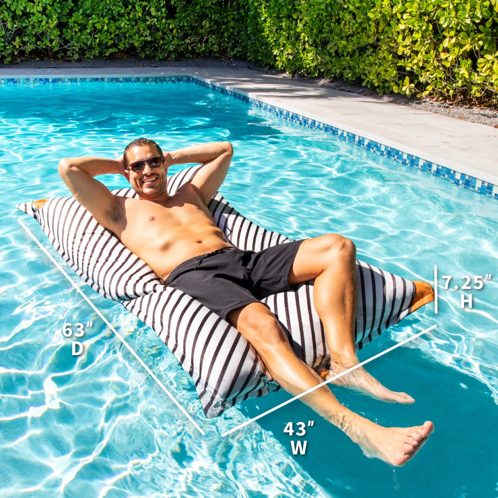 Big Joe Lagoon Lounger No Inflation Needed Pool Float, Americana Nautical Stripe Double Sided Mesh, Quick Draining Fabric, 5 feet Giant