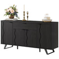 63" Sideboard Buffet Cabinet, Kitchen Buffet Storage Cabinet, Mid Century Modern Storage Cabinet with 4 Doors & Shelves, Wood Coffee Bar Console Wine Bar for Living Room, Kitchen,Hallway,Black