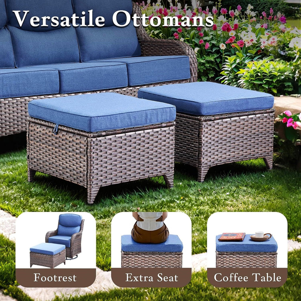Bellefurn Luxury Outdoor Patio Furniture Set,Swivel Rocker Patio Chairs with 6-inch Thick Cushion,Patio Sofa and Glass Coffee Table,Outdoor Conversation Set for Porch, Deck, Yard