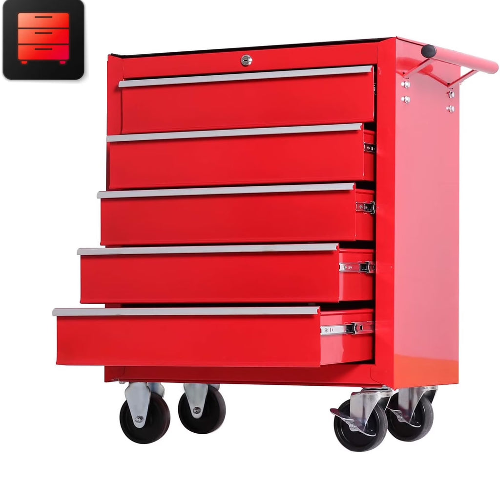 Seizeen Rolling Tool Chest on Wheels, Metal Tool Cart Toolbox Storage Cabinet Organizer W/ 7 Drawers, Red