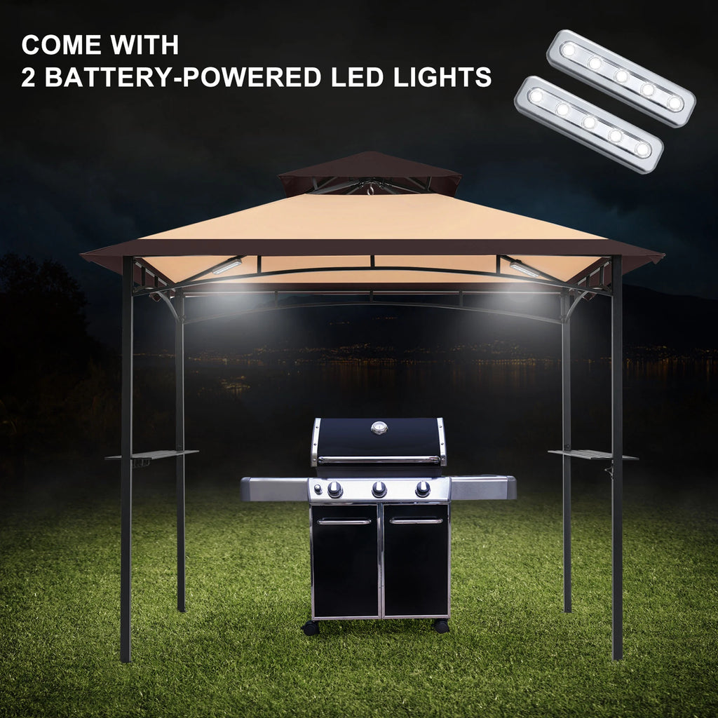 MASTERCANOPY 8' x 5' Grill Gazebo Outdoor BBQ Gazebo Canopy with LED Lights for Patio, Brown