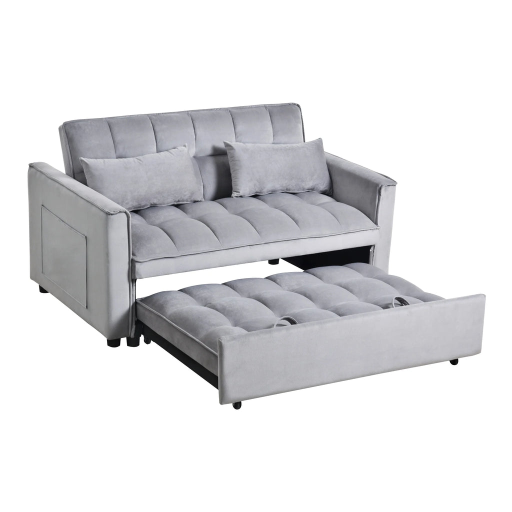BINBANK Black Velvet 3-in-1 Convertible Sleeper Sofa Bed a?? USB Charging, Adjustable Backrest Pull-Out Futon Loveseat Couch for Living Room, Apartment & Small Space