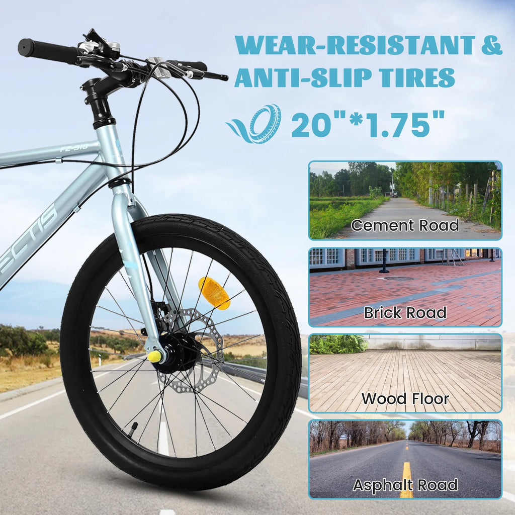 20 Inch Kids Bike for Boys Girls, 7-Speed Children Road Bike with Steel Frame and Dual Disc Brakes, Kids Road Bicycle for Ages 6-12 Years Old Birthday Gift, Silver