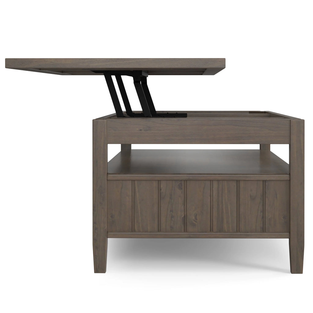 Simpli Home Lev SOLID WOOD 48 inch Wide Rectangle Transitional Lift Top Coffee Table in Smoky Brown