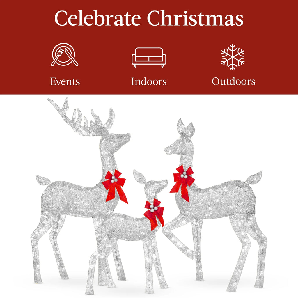 Best Choice Products 6.5ft 3-Piece Lighted Christmas Deer Set Outdoor Yard Decoration w/ 385 LED Lights, Stakes - Gold