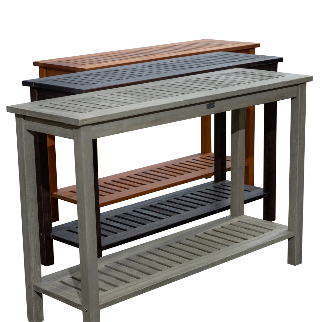 DTY  Outdoor Living Longs Peak Eucalyptus Console Table Silver Gray