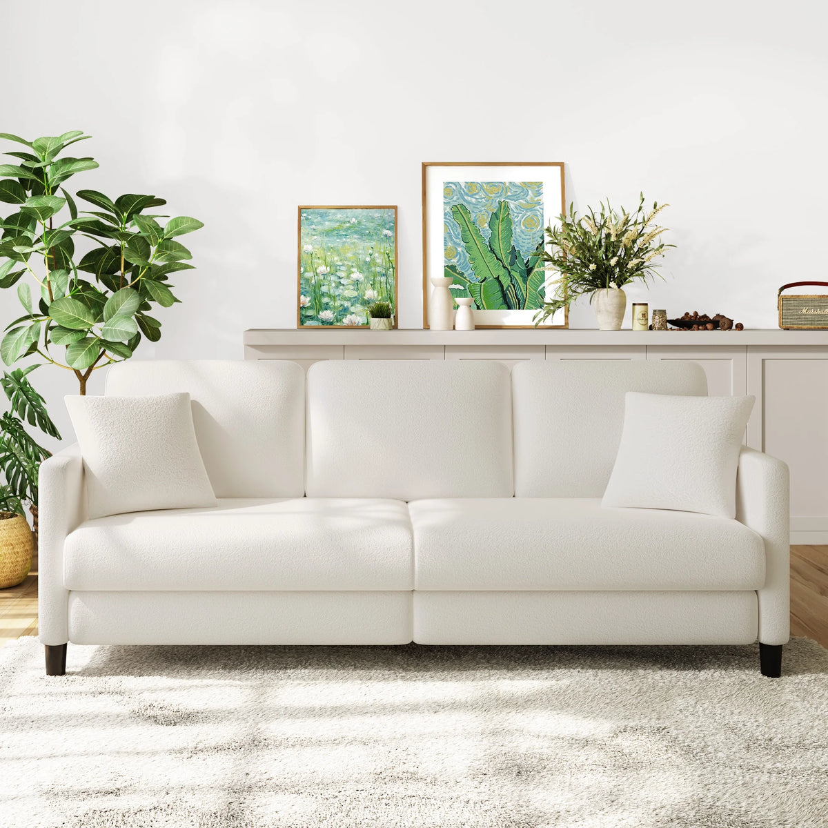 Domusensus Sofas for Living Room, 82" Loveseat Sofa, Couches for Living Room Included 2 Pillows, Teddy Fleece Love Seat Couches, Small Couch, Blue