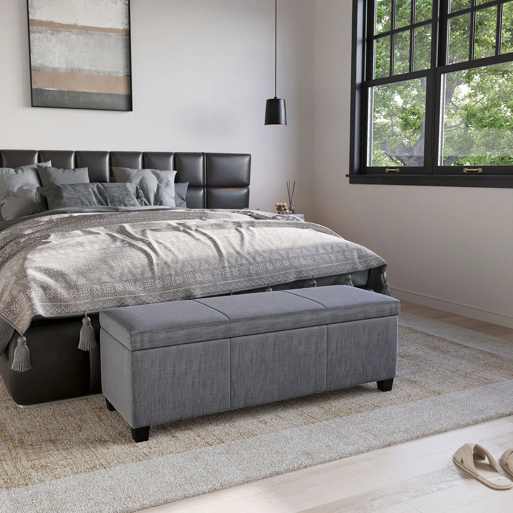 BELLEZE Storage Ottoman Bench Footstool - Amherst (Beige)