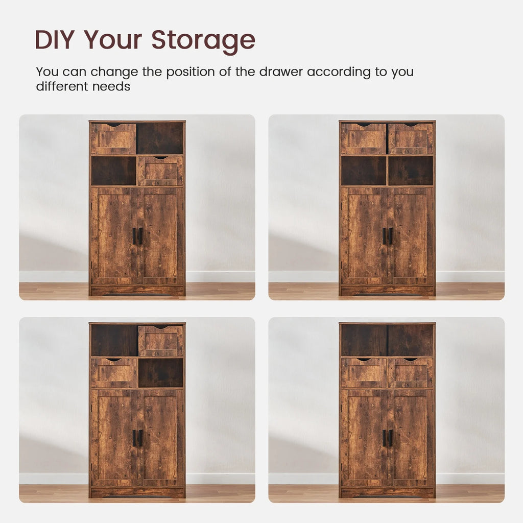 FANGSUM Rattan Storage Cabinet with 2 Drawers & 2 Shelves, Floor Cabinet for Living Room