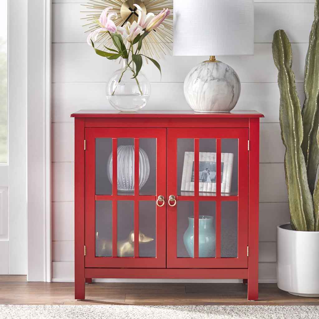 Simple Living  Portland 2-Door Glass Cabinet Antique White