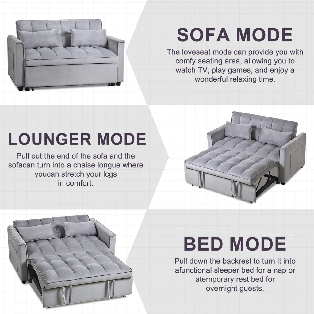 BINBANK Black Velvet 3-in-1 Convertible Sleeper Sofa Bed a?? USB Charging, Adjustable Backrest Pull-Out Futon Loveseat Couch for Living Room, Apartment & Small Space