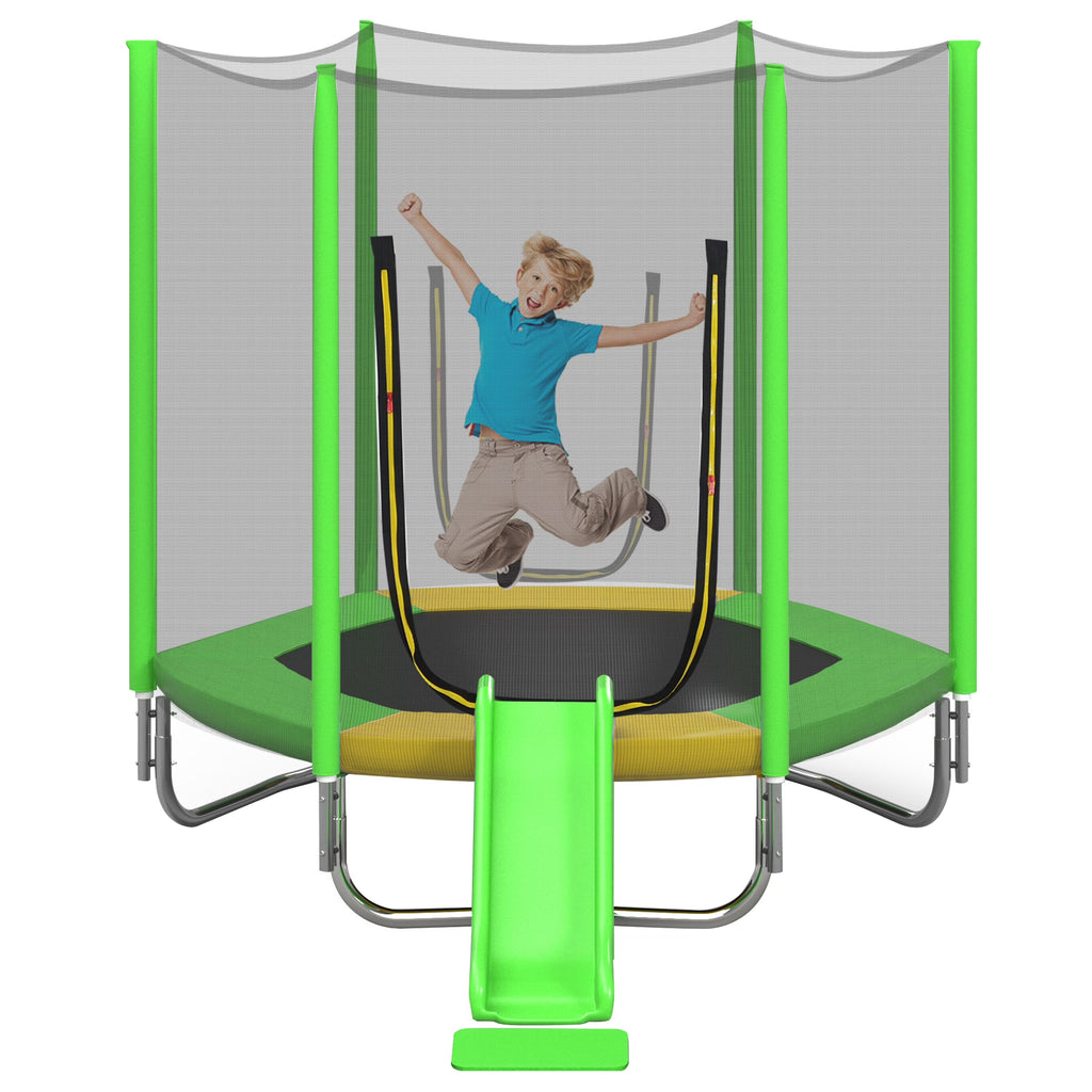 EUROCO  7FT Kids Trampoline with Safety Enclosure Net, Indoor Outdoor Trampoline with Slide,Ladder,Spring Pad,All-Weather Trampolines
