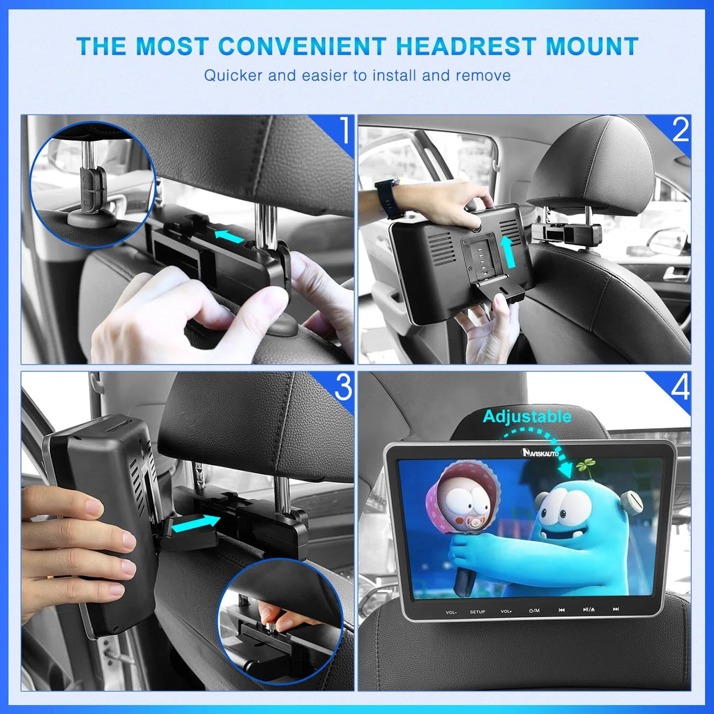 NAVISKAUTO 10.1" Portable DVD Player for Car with Headrest Mount Bracket HDMI Input Region Free Last Memory