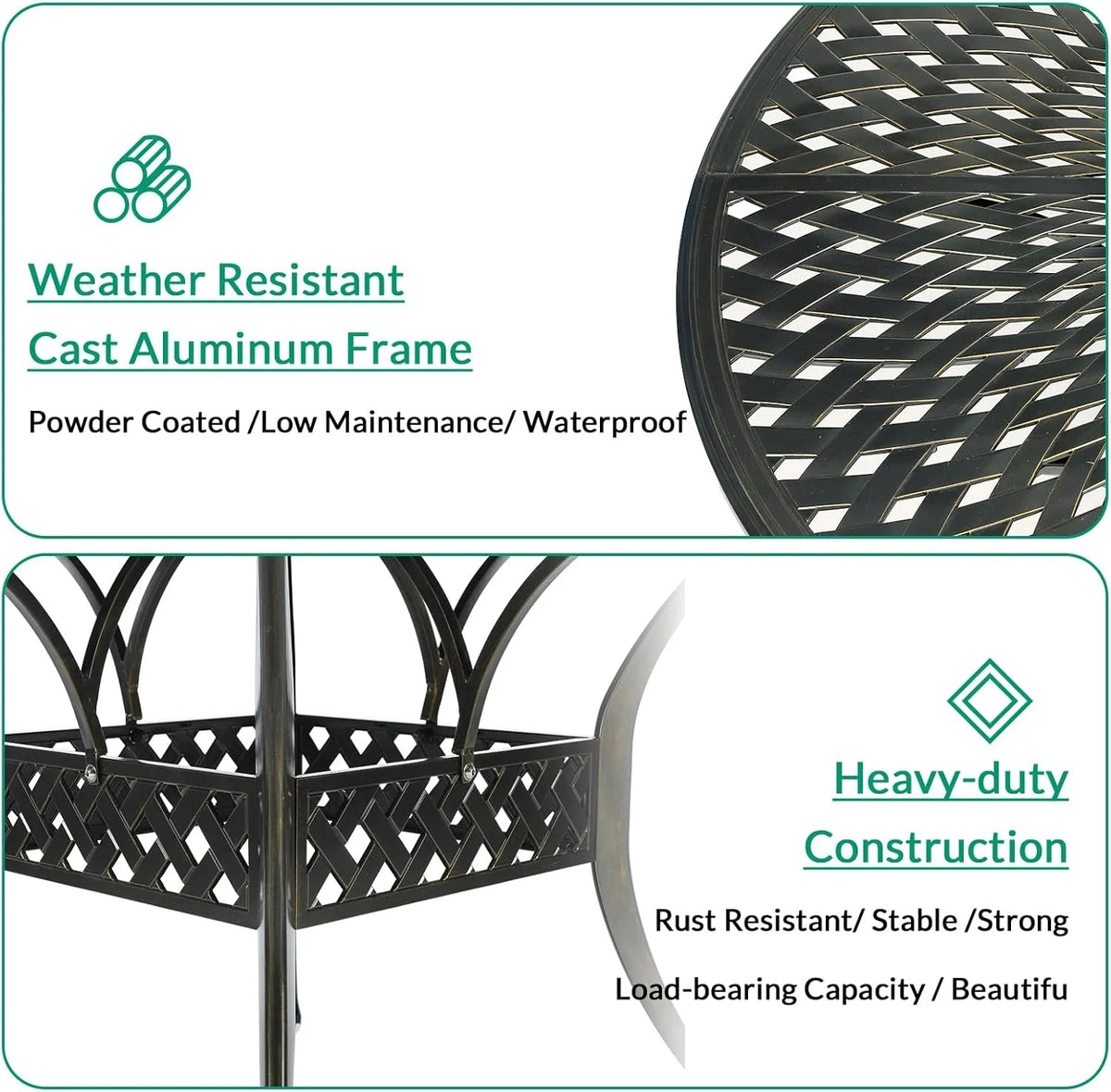 VIVIJASON Outdoor 61" Patio Dining Table for 6-8 Person, Large Patio Round Dining Table with 24" Lazy Susan, Dark Bronze Cast Aluminum Rustic Patio Table W/Umbrella Hole for Balcony, Porch and Deck