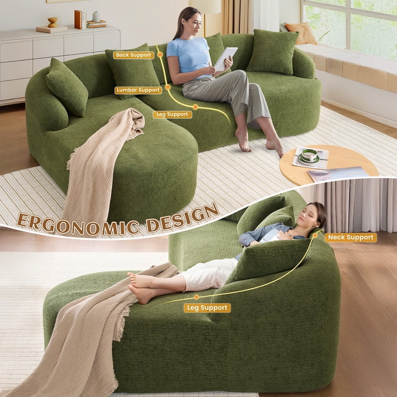 Timbernest 99" Modular Sectional Sofa with Pillows, Chenille L Shaped 3-Seater Couch with Deep Seat, White