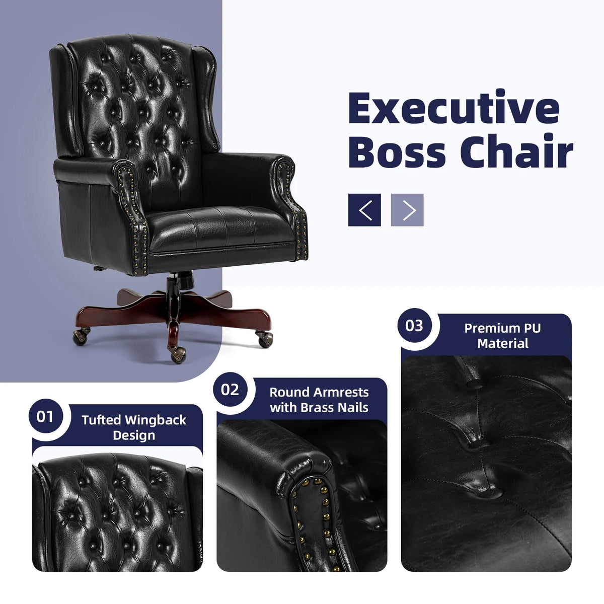 Homhum Classic Boss Office Chair, High Back Faux Leather Swivel Desk Chair, Adult, Brown