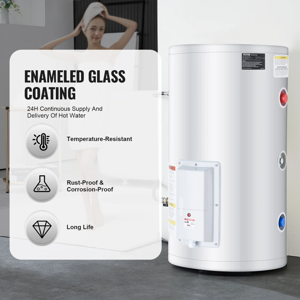 VEVOR Electric Water Heater, 18 Gallon Tank Instant Hot Water Heater, 1.6Kw Tankless Water Heater w/ LED Display,Knob Control, IPX4 Waterproof Side Connection On Demand Heaters for Shower, Bath