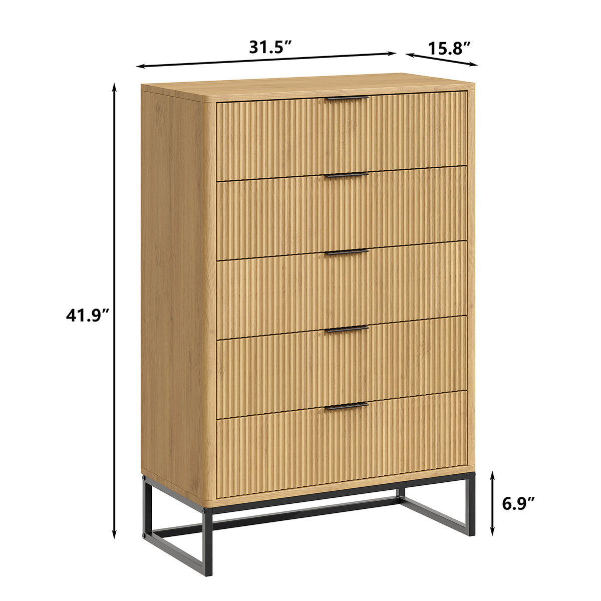Furnihold 6 Drawer Rattan Dresser for Bedroom, Wooden Dresser Chest of Drawers, Storage Organizer for Closet, Beside Table for Living Room, Entryway