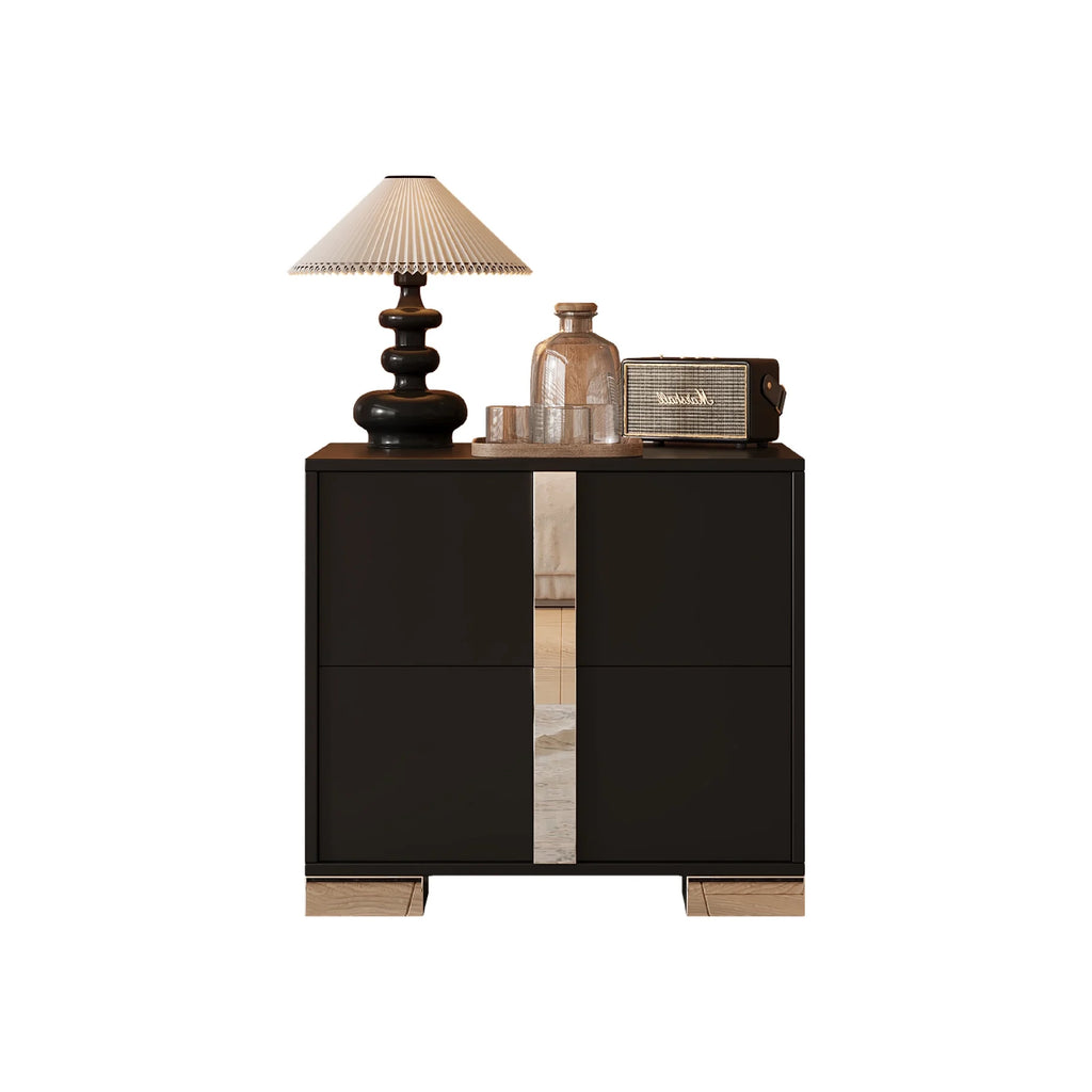 Elegant Nightstand with Metal Handle, Mirrored Bedside Table with 2 Drawers for Bedroom, Living Room, End Sofa Side Table for Living Room, Office, White