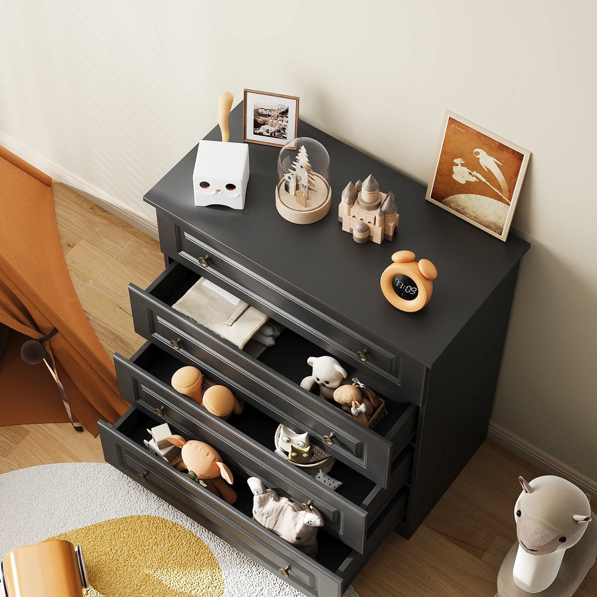 IDEALSOUL Dresser, Black Dresser Tall dresser with Large Storage Space, 4 Drawer Dresser for Bedroom, Hallway, Entryway