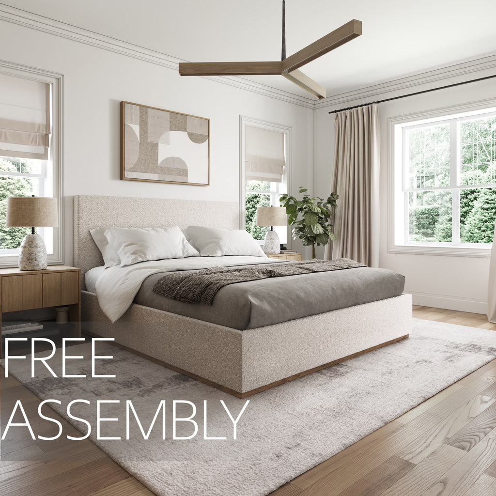 Modern King Bed Frame with Headboard - Upholstered King Size - Monaco Bed - Free Assembly, Sturdy Wood Platform Bedframe, Strong Wooden Slats, Strong Weight Capacity, Non-Slip and Noise-Free