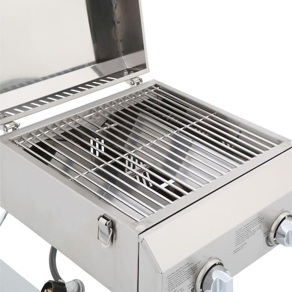 2-Burner Portable Propane Gas Table Top Grill in Stainless Steel